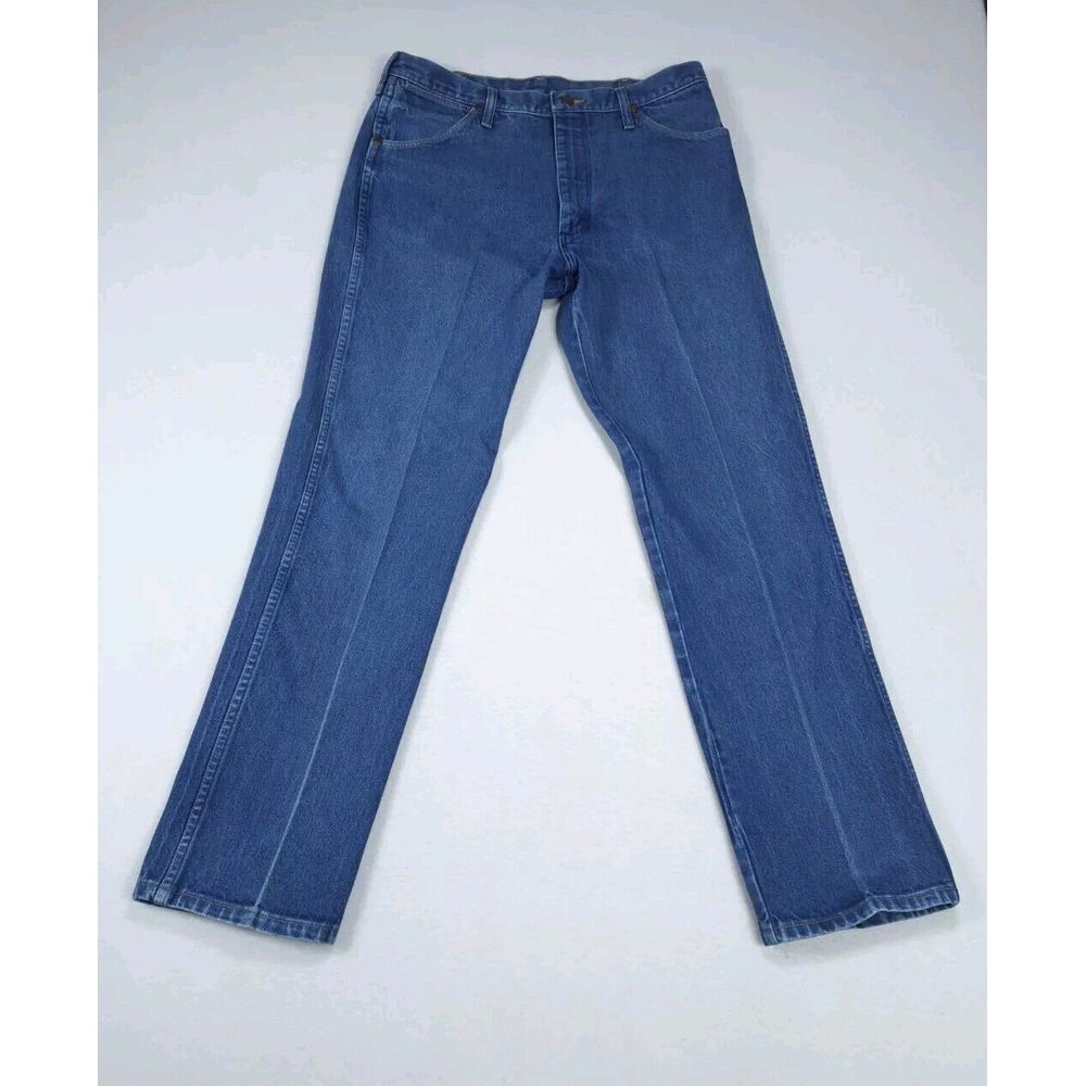 Wrangler Jeans Men 36 Blue‎ Cowboy Cut Dark Wash Cotton Denim 13MWZ Western Wear